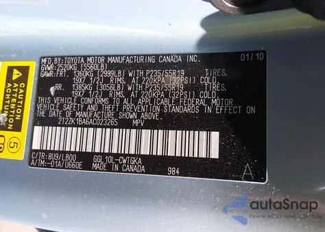 2010 Lexus Rx 350 z USA, uszkodzony, nr VIN 2T2ZK1BA6AC023265